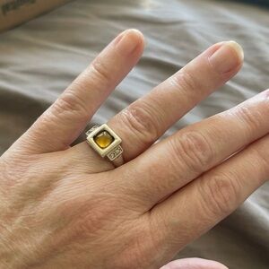 Citrine Cabochon Cut Solid silver Ring. Size 6.5